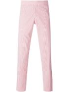 Thom Browne Striped Slim Trousers, Men's, Size: 5, Red, Cotton/cupro