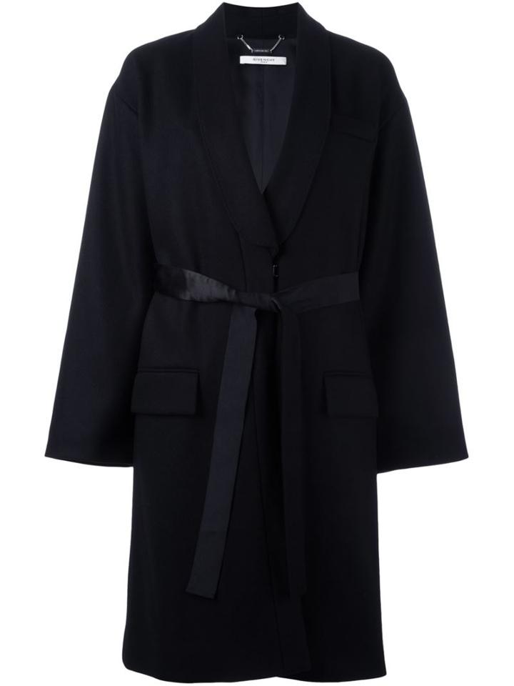 Givenchy Mid-length Belted Coat, Women's, Size: 34, Black, Silk/polyamide/viscose/wool