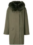 Army Yves Salomon - Fur Hood Oversized Jacket - Women - Cotton/rabbit Fur/polyester/racoon Fur - 38, Green, Cotton/rabbit Fur/polyester/racoon Fur