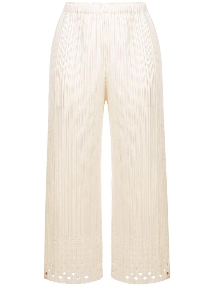 Pleats Please By Issey Miyake Ribbed Cutout Culottes - White