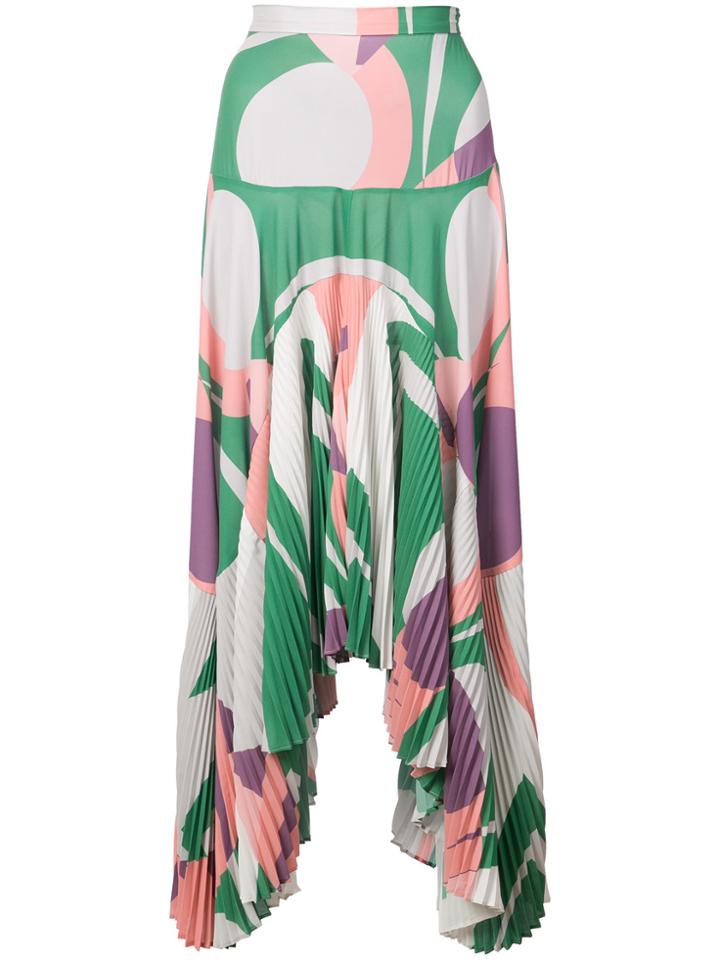 Alexis Colour-block Flared Skirt - Green