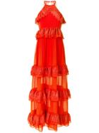 Three Floor Grandeur Evening Dress - Yellow & Orange