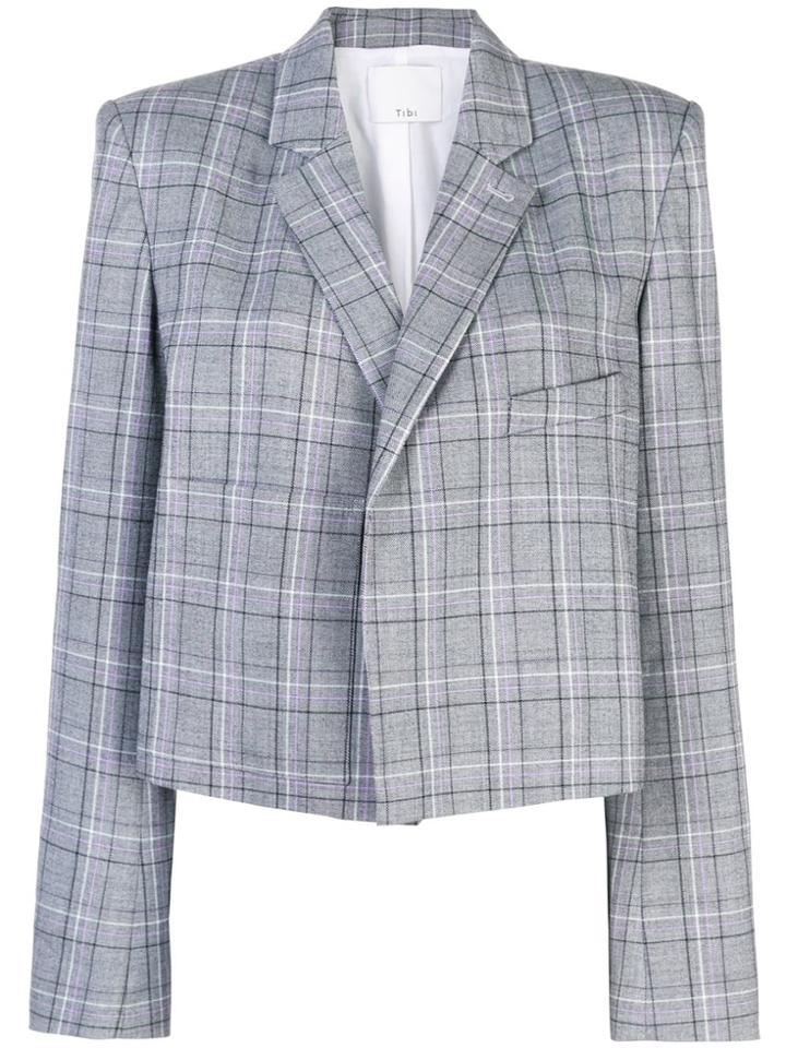 Tibi James Check Cropped Blazer - Grey