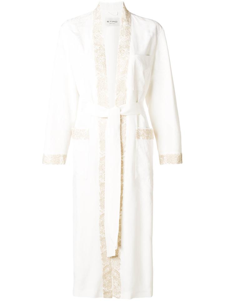 Etro Paisley Textured Belted Robe - White