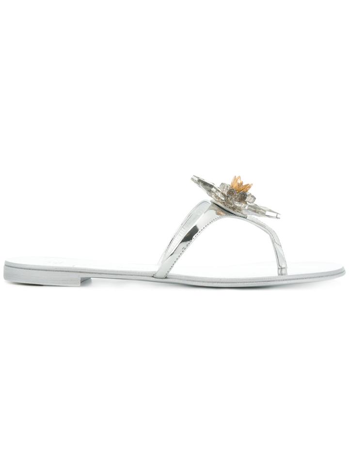 Giuseppe Zanotti Design Crystal Embellished Flip-flops - Metallic