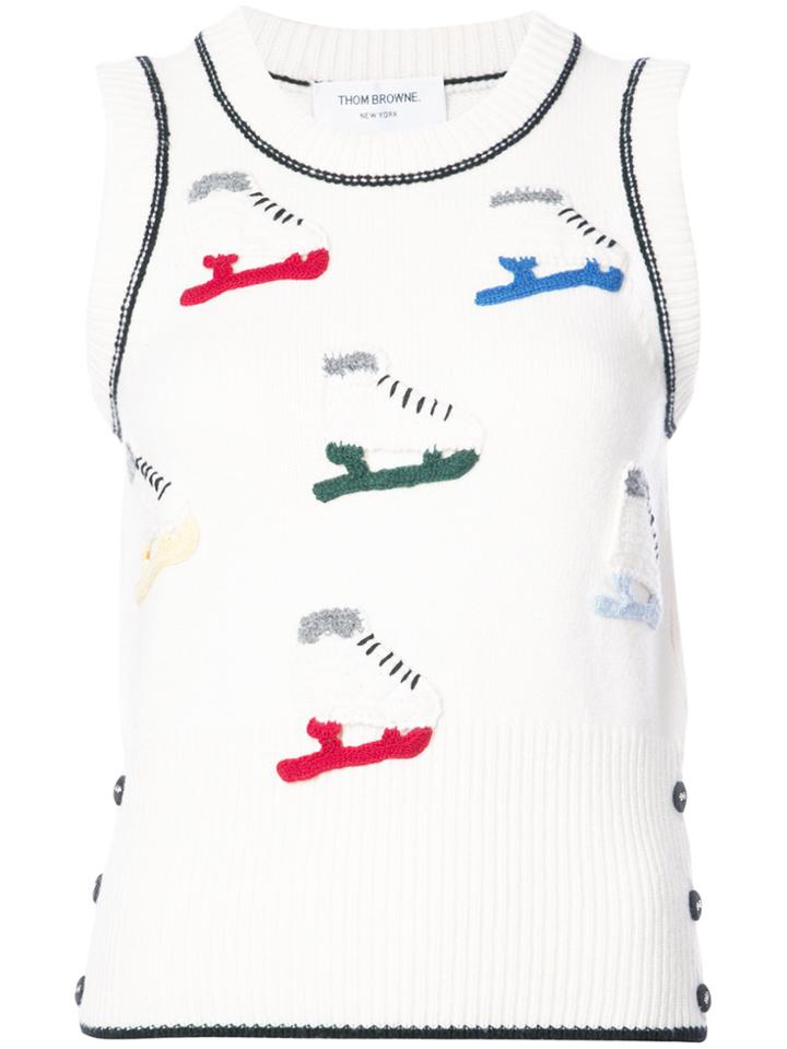 Thom Browne Shell Top With Crochet Ice Skate Applique In Fine Merino