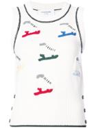 Thom Browne Shell Top With Crochet Ice Skate Applique In Fine Merino