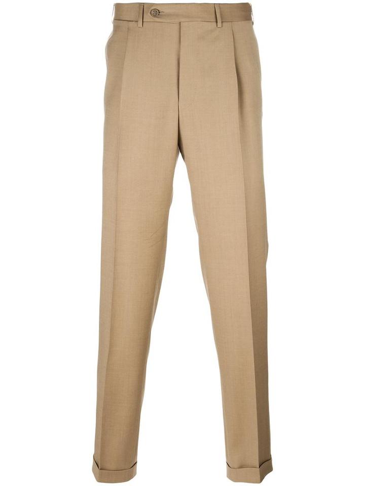 Canali Pleated Tapered Trousers, Men's, Size: 48, Nude/neutrals, Wool