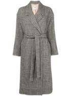 Semicouture Belted Plaid Coat - Black