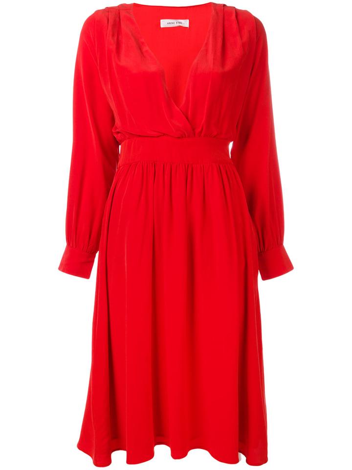 Anine Bing Flared Midi Dress, Size: Medium, Red, Silk/polyamide