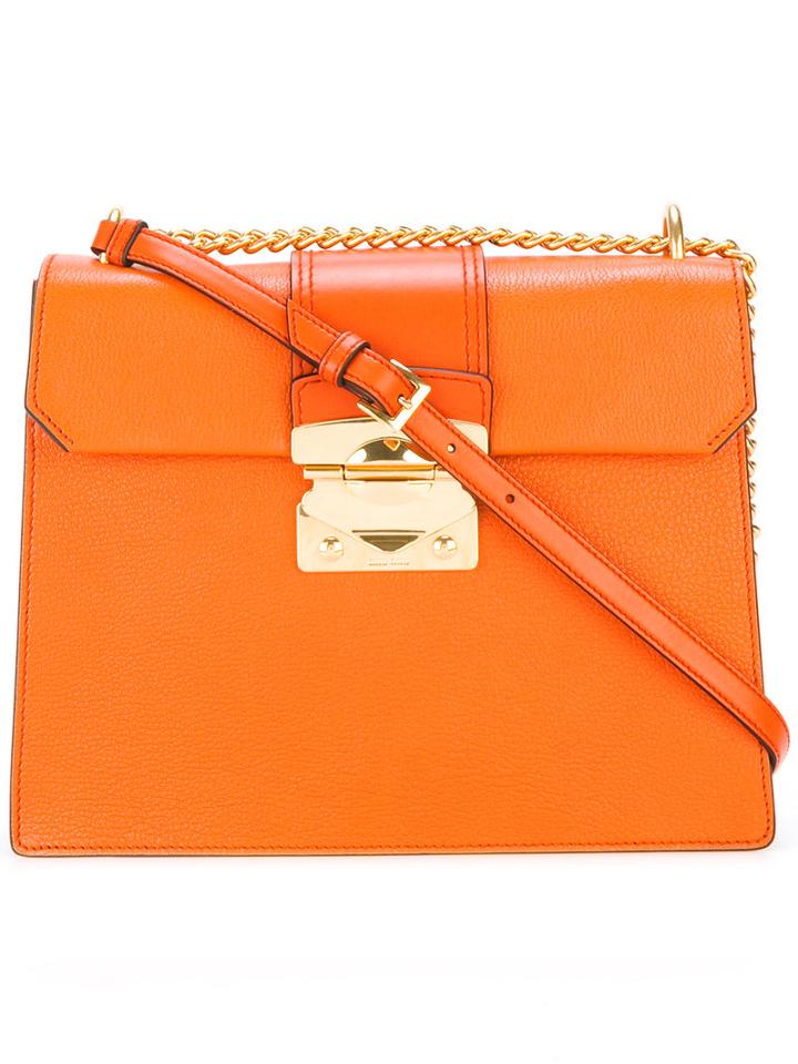 Miu Miu Buckle Shoulder Bag, Women's, Yellow/orange, Calf Leather