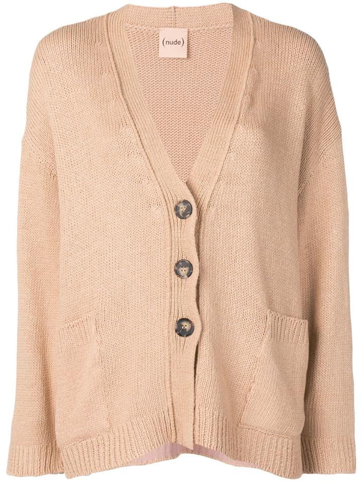 Nude Button V-neck Cardigan - Neutrals