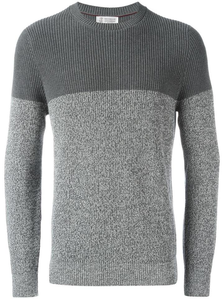 Brunello Cucinelli Tonal Ribbed Jumper, Men's, Size: 52, Grey, Cotton