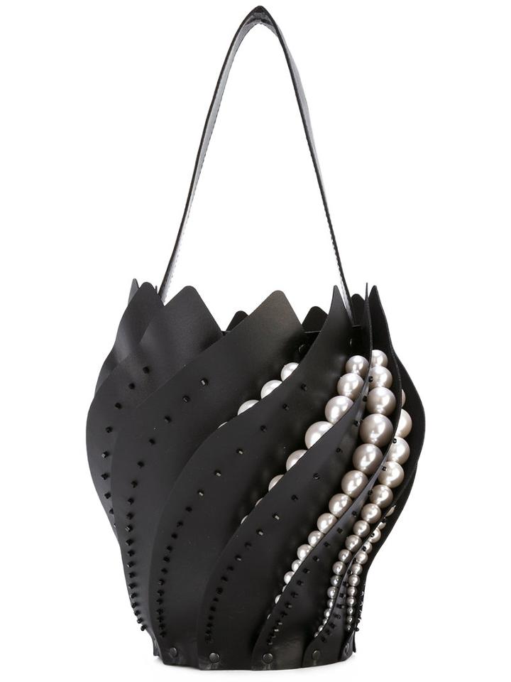 Comme Des Garçons Noir Kei Ninomiya Pearled Trim Tote Bag, Women's, Black, Polyurethane/artificial Leather