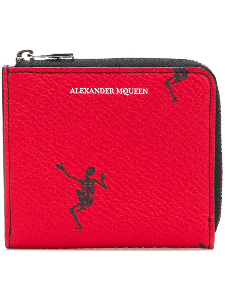 Alexander Mcqueen Skeleton Embroidered Zip Closure Wallet