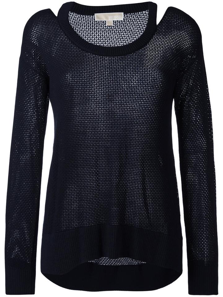 Michael Michael Kors Cut-out Knit Top, Women's, Size: Small, Blue, Viscose/nylon/polyester/cashmere