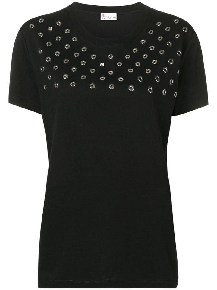 Red Valentino Eyelet Embellished T-shirt - Black