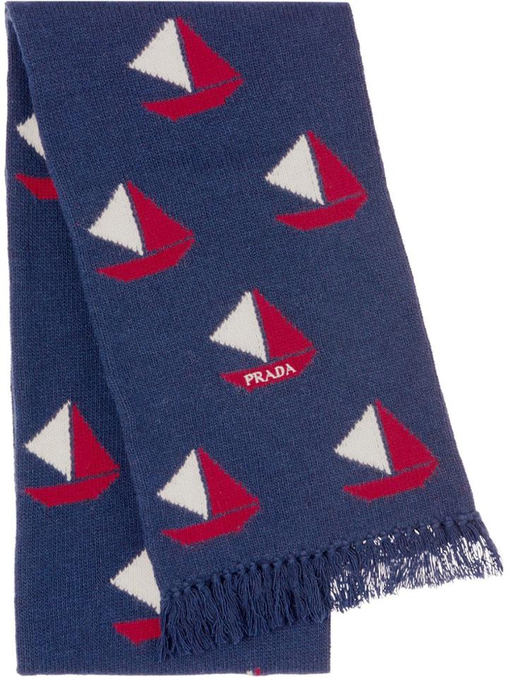 Prada Boat Intarsia Scarf - Blue