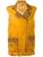 Pihakapi Floral Back Vest, Women's, Size: Medium, Yellow/orange, Lamb Skin/viscose/metal