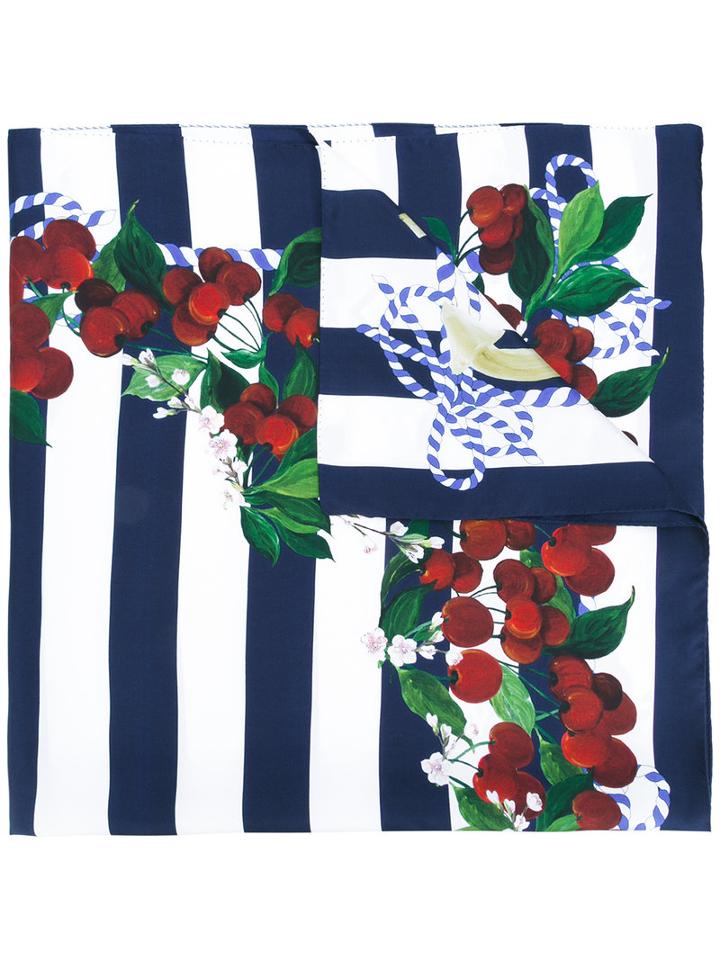 Dolce & Gabbana Cherry (red) Print Striped Scarf, Women's, Silk