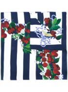 Dolce & Gabbana Cherry (red) Print Striped Scarf, Women's, Silk