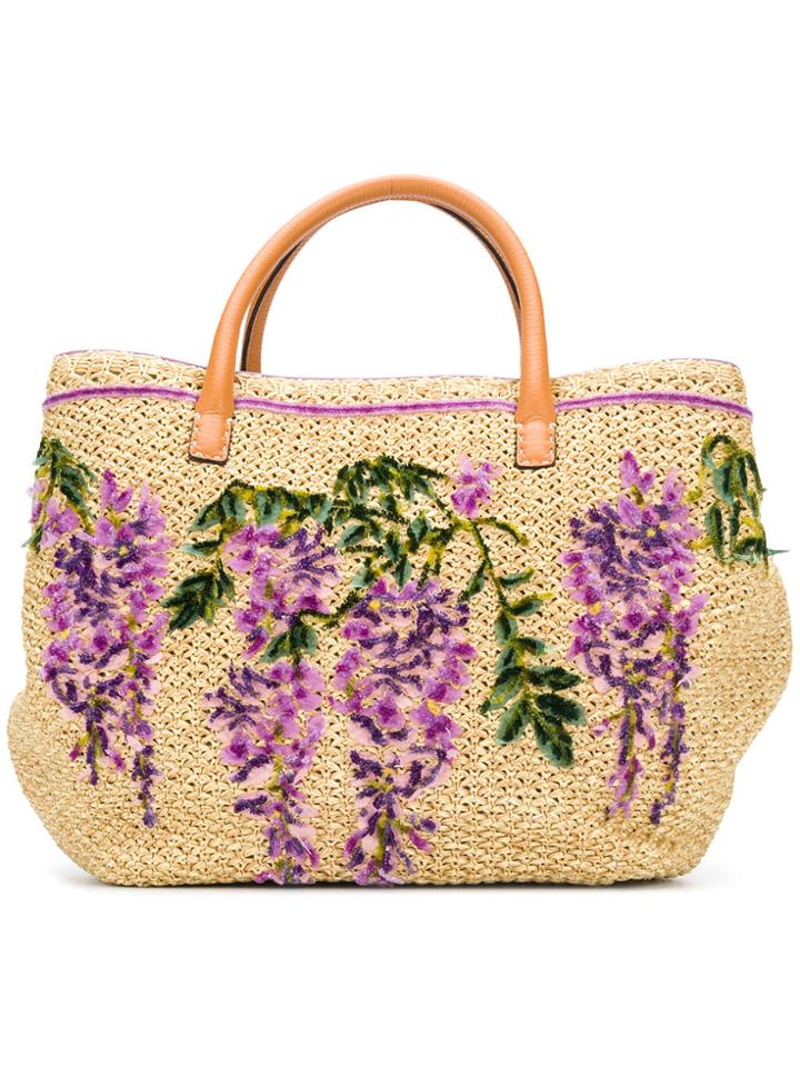 Ermanno Scervino Floral Embroidered Tote Bag - Brown