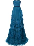 Marchesa Notte Ruffled Strapless Dress - Blue