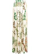 Oscar De La Renta Floral Print Pleated Flared Trousers - Multicolour