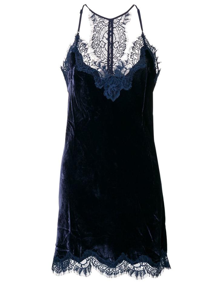 Gold Hawk Lace Detailed Slip Dress - Blue