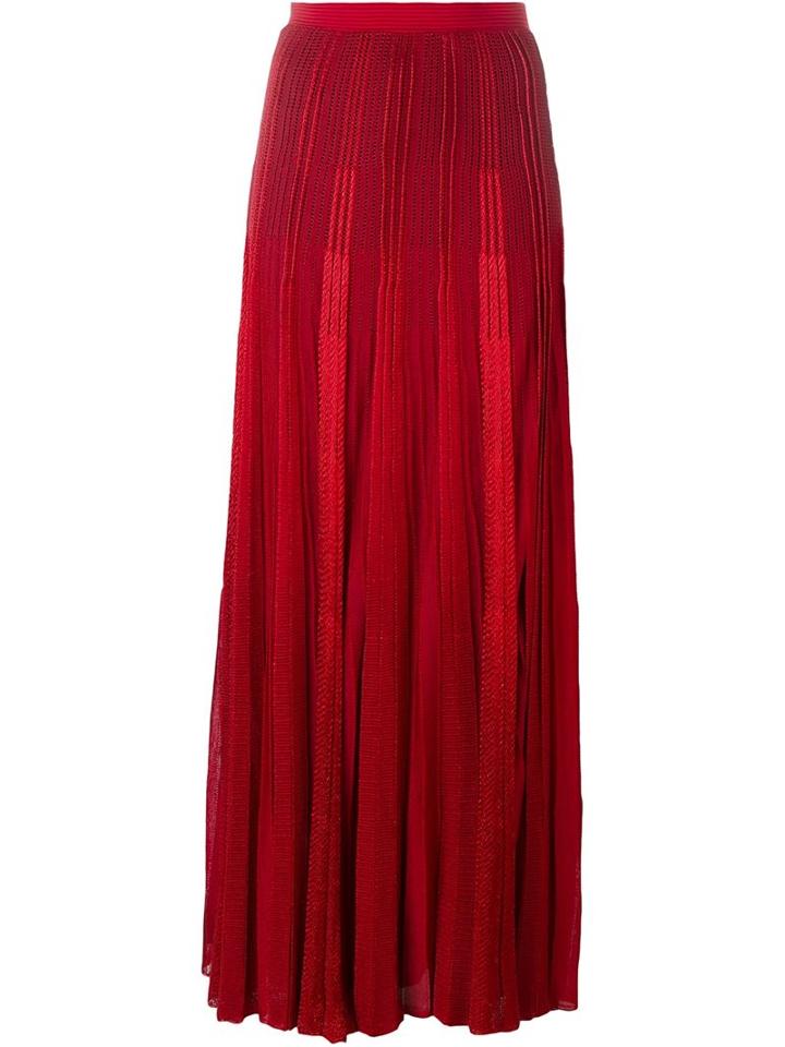 Missoni Pleated Knit Skirt, Women's, Size: 40, Red, Rayon/polyester/cotton/spandex/elastane