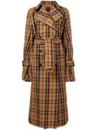 Rokh Checked Long Trench Coat - Brown