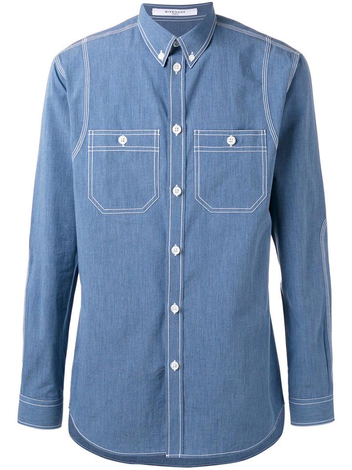 Givenchy Contrast Stitch Shirt, Men's, Size: 42, Blue, Cotton