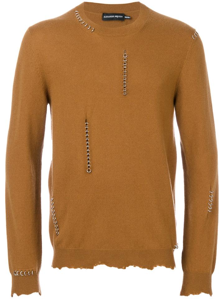Alexander Mcqueen - Piercing Sweater - Men - Cashmere/wool/brass - L, Brown, Cashmere/wool/brass