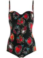 Dolce & Gabbana Heart Print Balconette Swimsuit - Black