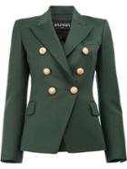 Balmain Peaked Lapel Blazer, Women's, Size: 38, Green, Cotton/viscose/wool