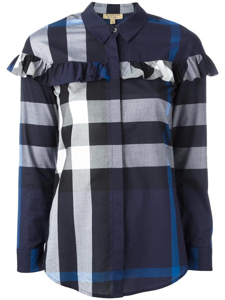 Burberry Checked Shirt, Women's, Size: 6, Blue, Cotton