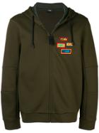 Fendi Badge Patch Zip Hoodie - Green