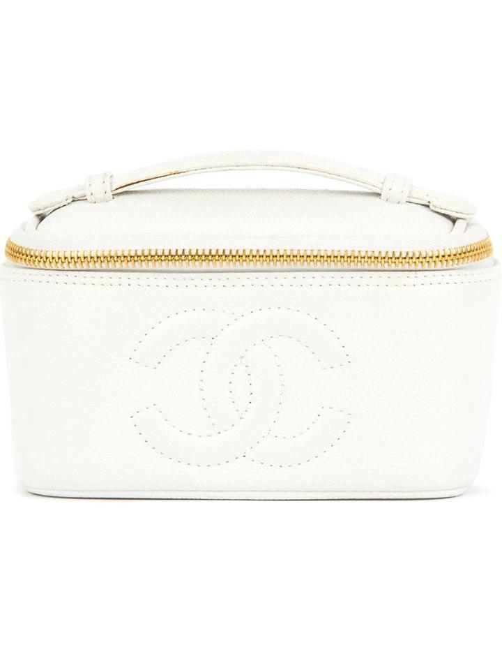 Chanel Vintage Embossed Logo Vanity Case, White