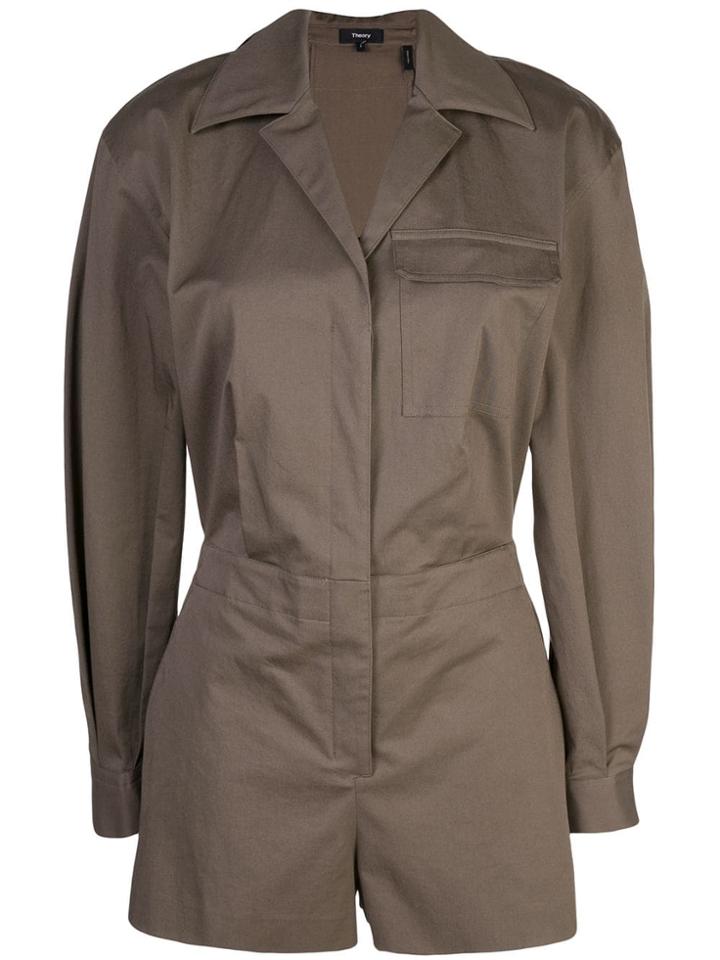 Theory Trucker Styled Playsuit - Brown