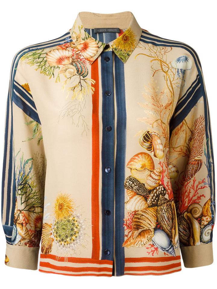 Alberta Ferretti Printed Silk Shirt, Size: 44, Silk
