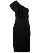 Saint Laurent Ruffle Trim One Shoulder Dress, Women's, Size: 38, Black, Virgin Wool