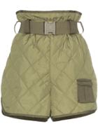 Ganni Quilted Belted Shorts - Green