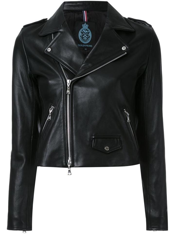 Guild Prime Zip Up Biker Jacket, Women's, Size: 34, Black, Lamb Skin