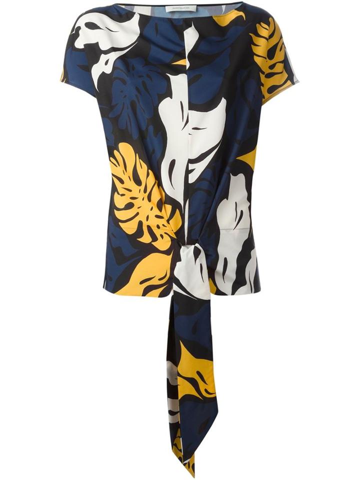 Cedric Charlier Leaf Print Tied Top