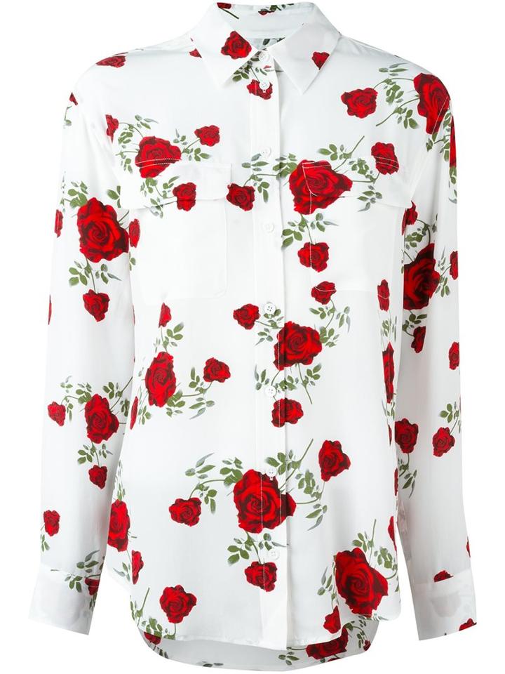 Equipment Rose Print Shirt, Women's, Size: Xs, White, Silk
