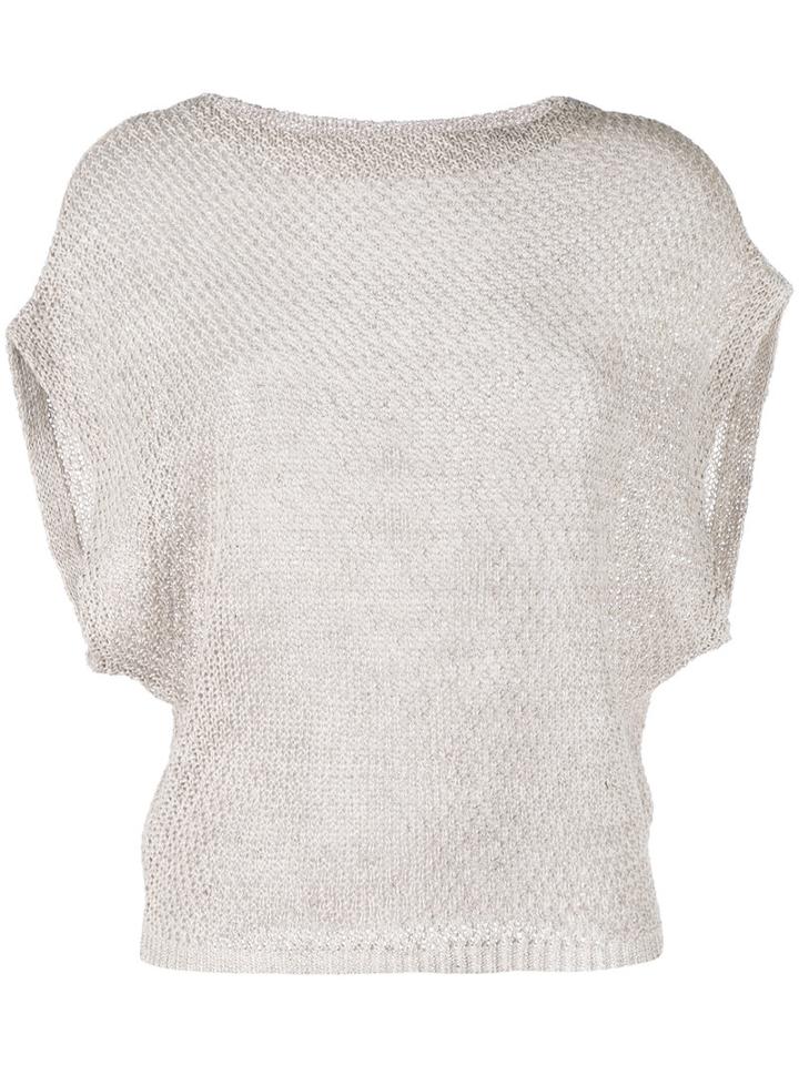 Eleventy - Bat-wing Knitted Top - Women - Linen/flax - L, Nude/neutrals, Linen/flax