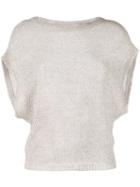 Eleventy - Bat-wing Knitted Top - Women - Linen/flax - L, Nude/neutrals, Linen/flax