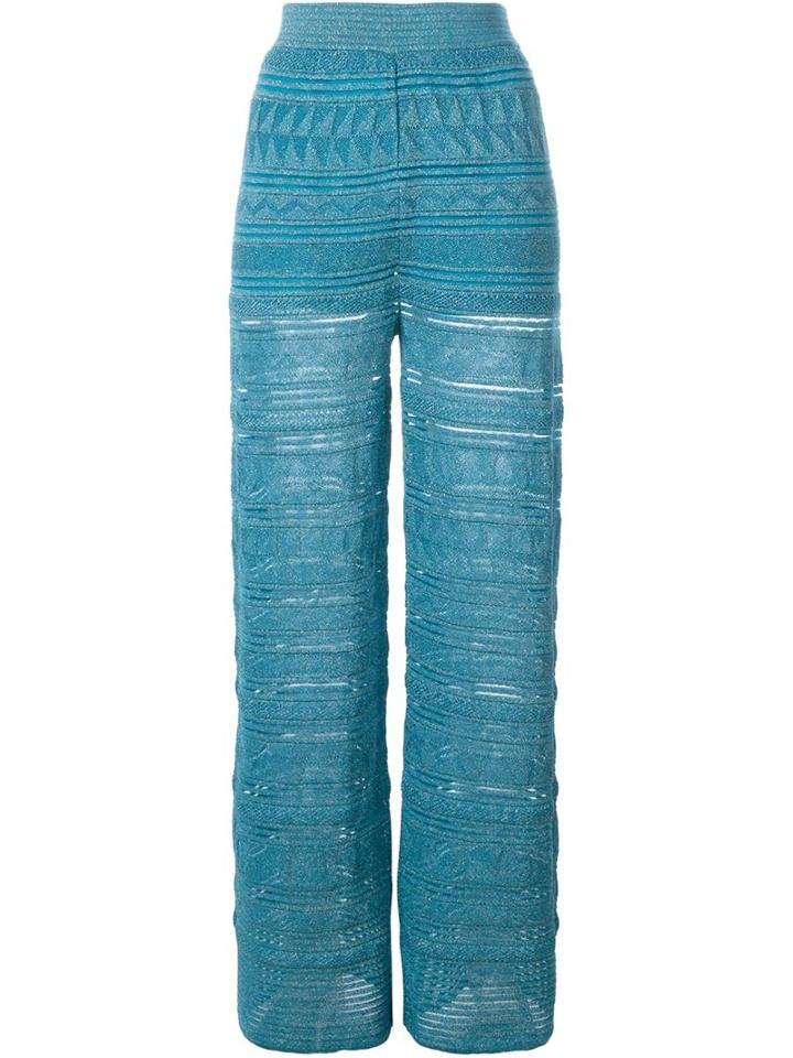 M Missoni Metallic Knit Straight Trousers, Women's, Size: 38, Blue, Polyamide/polyester/metallic Fibre/polyester