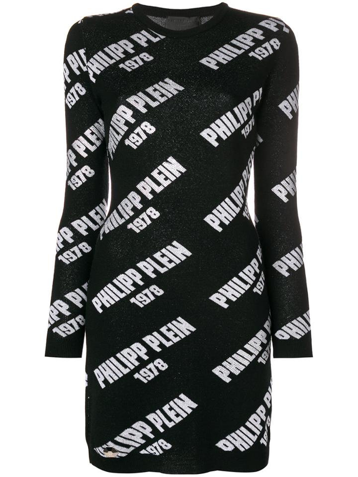 Philipp Plein Logo Stamp Sweater Dress - Black