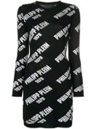 Philipp Plein Logo Stamp Sweater Dress - Black